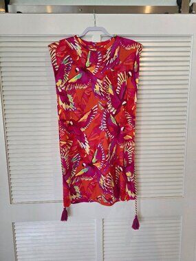 Farm Rio Flying Birds Mini TShirt Dress, Deep Orange/Multi, NWOT, Size M